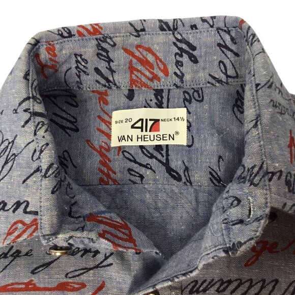 Vtg Declaration of Independence Signatures Shirt Van Heusen 417 Mens Sz 20 14.5 - Picture 7 of 7